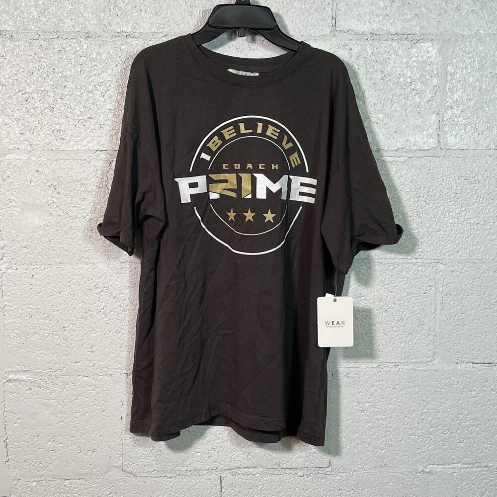 Coach Prime, I believe , short sleeve tee, CU buffs Grey Large
